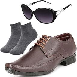 Comfortable l Men Black Lace Formal Shoes with Light Gray Socks & Women Cheri-image-59