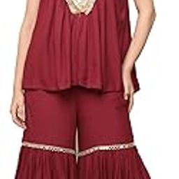 Solid Rayon Peplum Top & Sharara Indo Western Co-Ord Set for Women's|Glass Neck Sleeveless|Ladies Party Outfits Ethnic Summer Collection Stylish Fusion Wear-image-36