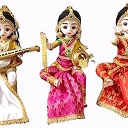 Traditional Tridevi Decorative Doll Set, 30 cm, Handmade Fabric Dolls for Golu, Pooja, Navratri, Set of 3-image-6