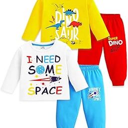 Kids Regular Fit Cotton T-Shirts and Pyjamas Set-image-66