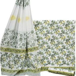 Women's Cotton Jaipuri Hand Block Print Unstitched Suit Material with Cotton Mulmul Dupatta-7
