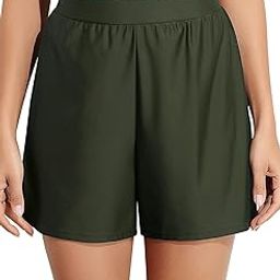 Women's Solid Color Waistband Tankini Boyleg Swimsuit Boardshorts with Briefs-image-40