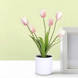 Kuber Industries Plastic Artificial Plants for Home D?cor|Natural Looking Indoor Fake Plants with Pot|Artificial Flowers for Decoration (Pink)-image-10