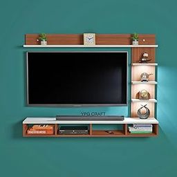 SOAMI; CARVING THE FUTURE OF WOODS LED Light TV Unit Wall Mounted, TV Cabinet, TV Stand for Living Room, Set Top Box Stand - Teak Natural/White (D.I.Y) Ideal for up to 55 inches-image-79