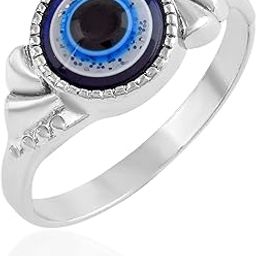Silver Plated Brass Good Luck Symbol Blue Evil Eye Eyeball Finger Ring For Women Girls Men Boys Fashion Protection Jewelry - Free Size-image-39
