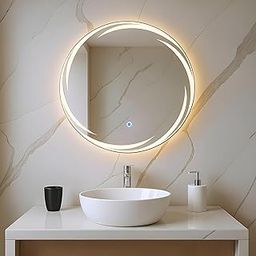 Amazon Basics Round Glass | 18 x 18 Inch Wall-Mounted LED Mirror with Smart Sensor | 3-Color Light (Warm, White, Natural)-28