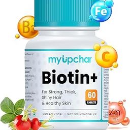 myUpchar Biotin+ for hair growth for Strong & Thick Hair | Glowing Skin, Fights Nails Brittleness, | Rosehip Extracts, Nicotinamide, Iron & Zinc | 60 Veg Tablets (60 Tablets)-10