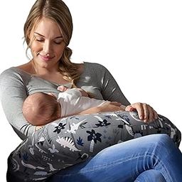 TOYSILO Baby Breast Feeding Pillow with Removable Cover & Nursing Pillow Newborn, Infant Support for Baby and Mom Cradle 0-24 Months Breastfeeding Bottle 24 x 22 x 6 inches (Gray Dinosaurs)-16