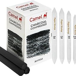 Camel Camlin Kokuyo Artist Drawing Material, by Elefant Enterprise (Artist Compressed Charcoal Sticks 20pcs, Blending Stump)-image-1
