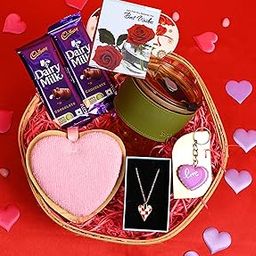 Rakhi gift hamper for girls/rakhi gift for sister/rakhi gift for girls-2 pcs of cadbury dairy milk chocolates+sipper bottle+heart shaped neck piece+heart shaped puff+heart key chain+Best wishes card-image-39