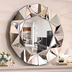 BUNGALOW MERCER Decorative Wall Mirror – Geometric Diamond Design in Silver Finish for Modern Home Décor (32x32 Inches)-image-57