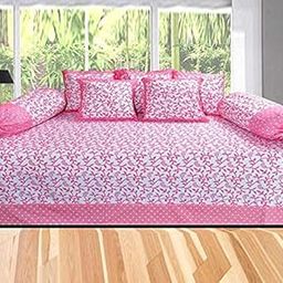 HIMANSHUENTERPRISES Roza Diwan Velvet Cotton 500 TC Diwan Set | Multicolour | Standard | Pack of 6 (Pink)-image-44