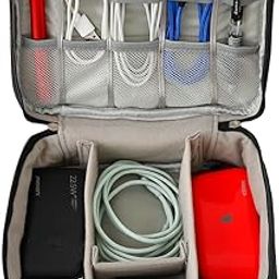 UMAI Portable Electronics Accessories Bag | Ideal Cable Organiser Bag for Cable, Charger, Cards, Plug | Travel Vanity Bag-Lightweight, Waterproof, Mutlipurpose, Adjustable compartments (Black)-image-7