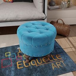 ETIQUETTE ART Office & Living Room Stool Home Decor | Upholstered Round Velvet Tufted Foot Rest Ottoman | Ottoman with Storage for Living Room & Bedroom | Decorative Home Furniture (Aqua)-image-29