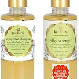 Just Herbs Silky Strength Aloevera Wheatgerm Moisturizing Shampoo for Dry and Brittle Hair-200 ML & Ayurvedic Anti-Dandruff Soya Protein Herbal Shampoo, For Men & Women, Chemical Free - 200 ML-image-54