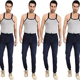 Casual Wear Regular Fit Indigo Fabric Pyjamas for Men (Size XL, Indigo, Pack of 4) M02-image-83