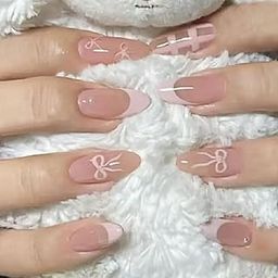 Secret Lives Glossy Reusable Artificial Translucent Pink Color with 3D Stud & Bow Design Press on nails 24 Pieces Set with Kit-27