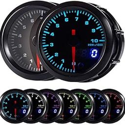 HOTSYSTEM 7 Color Tachometer Gauge Kit 0 to 10,000 RPM for 4-6-8 Cylinder Gas Powered Engines Pointer & LED Digital Readouts 2-1/16" 52mm Black Dial for Car Truck-16