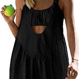 Womens Tennis Dress Built-in Bra and Shorts Pockets Workout Dresses Athletic Outfits Cut Out Two Piece-image-56