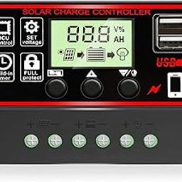 30A Solar Charge Controller, 12V / 24V Intelligent Battery Regulator for Solar Panel with 5v Dual USB Port & LCD Display, PWM Controller for Solar Panel Provides Smart Protection to Battery-13