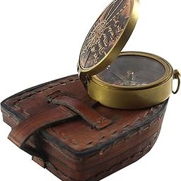 Handmade Antique Quote Compass | Vintage Functional Marine Brass Magnetic Compass with Leather Case-picture-32