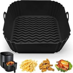 DIXSON Air Fryer Liners I Square Silicone Basket Baking Tray I Pot with Ear Handles I Nonstick Reusable Heat Resistant I Air Fryer Basket I Cooking Oven Insert Accessories (Square, 1)-picture-10
