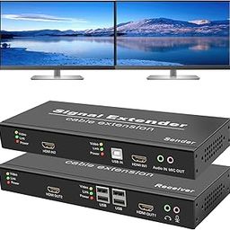 4K Dual HDMI KVM USB Extender Over Cat5e/6/7 up to 120M(394ft), Dual View HDMI Extender 4K@30Hz, 2-Port HDMI, 4-Port USB2.0, Bidirectional Audio, Near Zero Latency for 2 Monitors-image-15