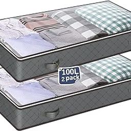 BESTOTTAM Under bed Storage Bags, 2 Pack 100L with Reinforced Handles, Large Capacity Breathable Non-woven Under the Bed Storage Bins for Blanket, Pillows, Comforters and Quilts-picture-3