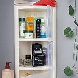 Urban Choice Wall Mounted Multipurpose Bathroom Cabinet with Double Door Shelf Organizer- Crystal Corner Ivory (Plastic)-picture-22