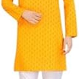 Artisan Kurta Men's Straigth Kurta Pyjama Set 100% Cotton Full Sleeves Long Kurta Ethnic Wear Elegant Design for Wedding, Parties, Festivals, Family Functions Yellow Color (Size-2XL)-image-41