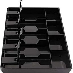 K.B. SALES ABS Plastic cash drawer organizer tray, cashier drawer box with coin slot, bill counter cash box with 5 Bills 4 Coins for Petty Cash Money Storage Box-25