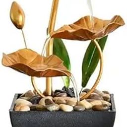 CLOSAL® Indoor Waterfall Fountain for Home, Lotus Leaf Tabletop Fountain, Tabletop Fountain with Natural Rocks, Table Fountain Office & Bedroom Decor (Golden)-image-4