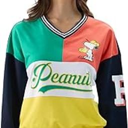 Official Peanuts: Baseball Women and Girls Long Sleeves V Neck Multicolor Graphic Printed Cotton Blend Oversized Sweatshirts-image-24