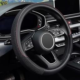 VEESHA Leather Universal Steering Wheel Cover for Car, Medium (14.5" - 15.5"), Leather, Anti Slip Steering Cover - (Model - DCUT Black -113) for Hyunda Grand I10 Nios-picture-16