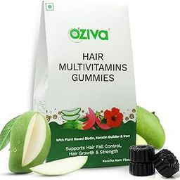 OZiva Biotin Hair Multivitamins Gummies For Stronger,Fuller,Shinier Hair|Hair Gummies With Keratin Builder,Iron&Vitamins B9,B6&D|Raw Mango Flavour|No Added Sugar (Pack Of 1,30 Gummies)-picture-21
