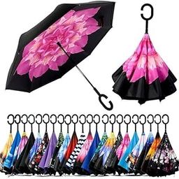 Double Layer Inverted Reversible No Drip Umbrella with C Shape Handle Newest Windproof Reverse Folding Outdoor Car Umbrella for Women & Men-5