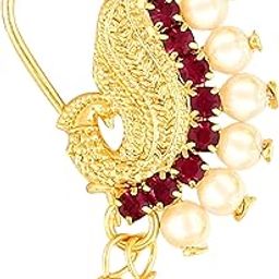 vfj vighnaharta fashion jewellery Vighnaharta Gold Plated Mayur design with Peals Alloy Maharashtrian Nath Nathiya./ Nose Pin valentine day gift valentineday gift for her gift for him gift for women gift for women VFJ1007NTH-TAR-picture-5
