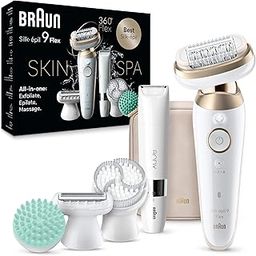 Braun Epilator Silk-épil 9 Flex SkinSpa, Hair Removal Device, 360 Flex and Pivoting Head, Wet and Dry, Includes Shaver Head, Trimmer Comb, Massage Pad, Exfoliation Brush and BodyTrimmer, SES9-481 3D-image-40