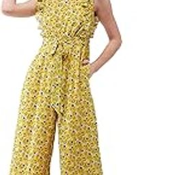 Women's Round Neck Sleeveless Floral Wide Leg Jumpsuit with Pockets-image-27