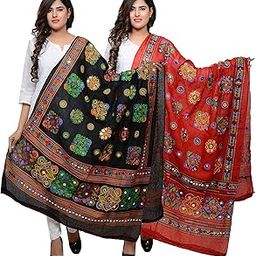 Cotton Embroidered Paper Mirror Work Dupatta For Womens Pack Of 2-image-8