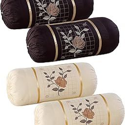 Rj Products™ Embroided Cotton Bolster Covers Set of 4 Piece (Cream & Brown)-image-21