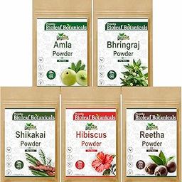 Drontika Bioleaf Botanicals Amla, Reetha, Shikakai, Bhringraj and Hibiscus Powder for Hair (Pack of 5, 50g each, Total 250g + 50g Free)-image-1