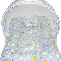 Toddylon Baby Gift Pack Set – New Born Cotton Mattress with Net for 0–6 Months | Floral Print | Combo for Newborns (Grey)-17