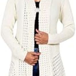 Women's Woolen Winter Wear Cardigan Ladies Hair Woolen Long Shrug (White), Round Neck-image-5
