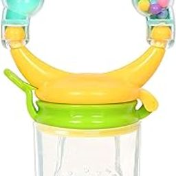 AEREX BPA Free Silicone Food Nibbler with Extra 2 Different Size Mesh Nipple for Fruit and Veggies with Rattle Handle for Baby (Multi-Color) (Blue)-7