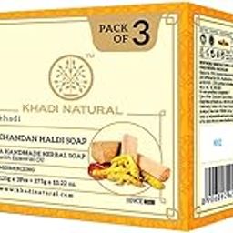 Khadi Natural Chandan Haldi Soap | Herbal Bathing Soap for Glowing Skin | Natural Soap with Essential Oils | Anti-Ageing Soap | Suitable for All Skin Types|Pack of 3 | (125gm *3) (375gm)-30