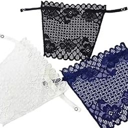 Clip-on Mock Lace Camisole Deep Neck Cleavage Cover Up Inners Cami Secret | Slip for Women Inner | Free Size, Set of 3 Black White and Navy Blue-image-90