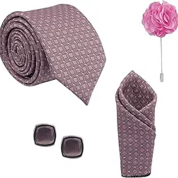 calixto Men's Microfibre Italian, Floral Printed Necktie Tie With Pocket Square,Lapel Pin,Cufflinks (Leatharite Gift Box) (Pack of 4)-picture-2