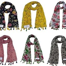 Women's Printed Scarf and Stoles, (Multicolor, FS10107) - Pack of 6-image-21