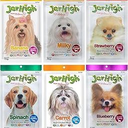 JerHigh Real Chicken Food Treat Spinach, Blueberry, Carrot, Strawberry, Milk, Banana Flavor 6 Pack Combo Set 70G for Dogs by Dogsncats, All Life Stages-image-5